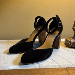 Soludos Heels Anthropologie Heels 9.5 Black The Colette Pump Velvet Wooden Block